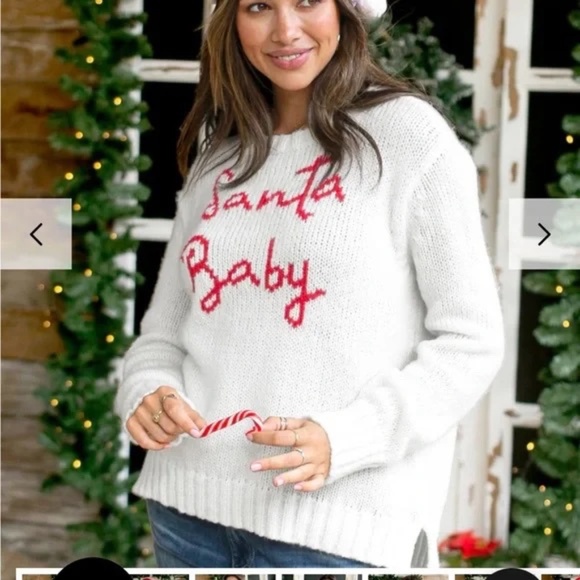 Wooden Ships Santa Baby Holiday Mohair Hand Knit Crew Neck Sweater S/M - Picture 1 of 6